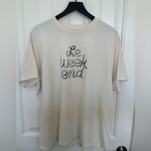 Clare V. Original Tee in Cream with Navy “Le Weekend” Print | Size XXL | EUC